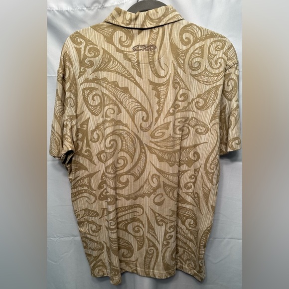 Crazy Shirts Hawaiian Shirt Men’s Medium Tan Short Sleeve Polo Polynesian Tattoo - Picture 5 of 8